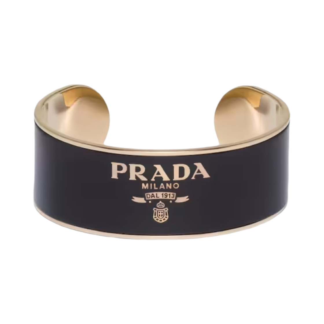 1IB442-2BA6-F0J05 (W) Prada Enameled Metal Cuff Bracelet Black Gold