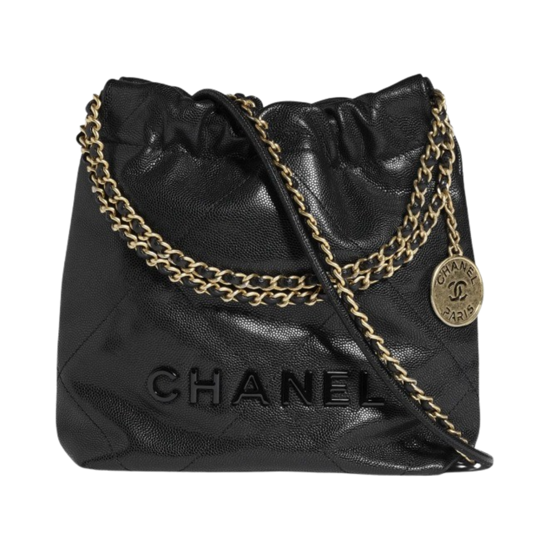 샤넬 22 미니 핸드백 샤이니 그레인드 카프스킨 & 골드 래커드 메탈 블랙(Chanel 22 Mini Handbag Shiny Grained Calfskin & Gold Lacquered Black) - 1