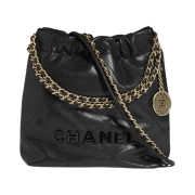 Chanel 22 Mini Handbag Shiny Grained Calfskin & Gold Lacquered Black
