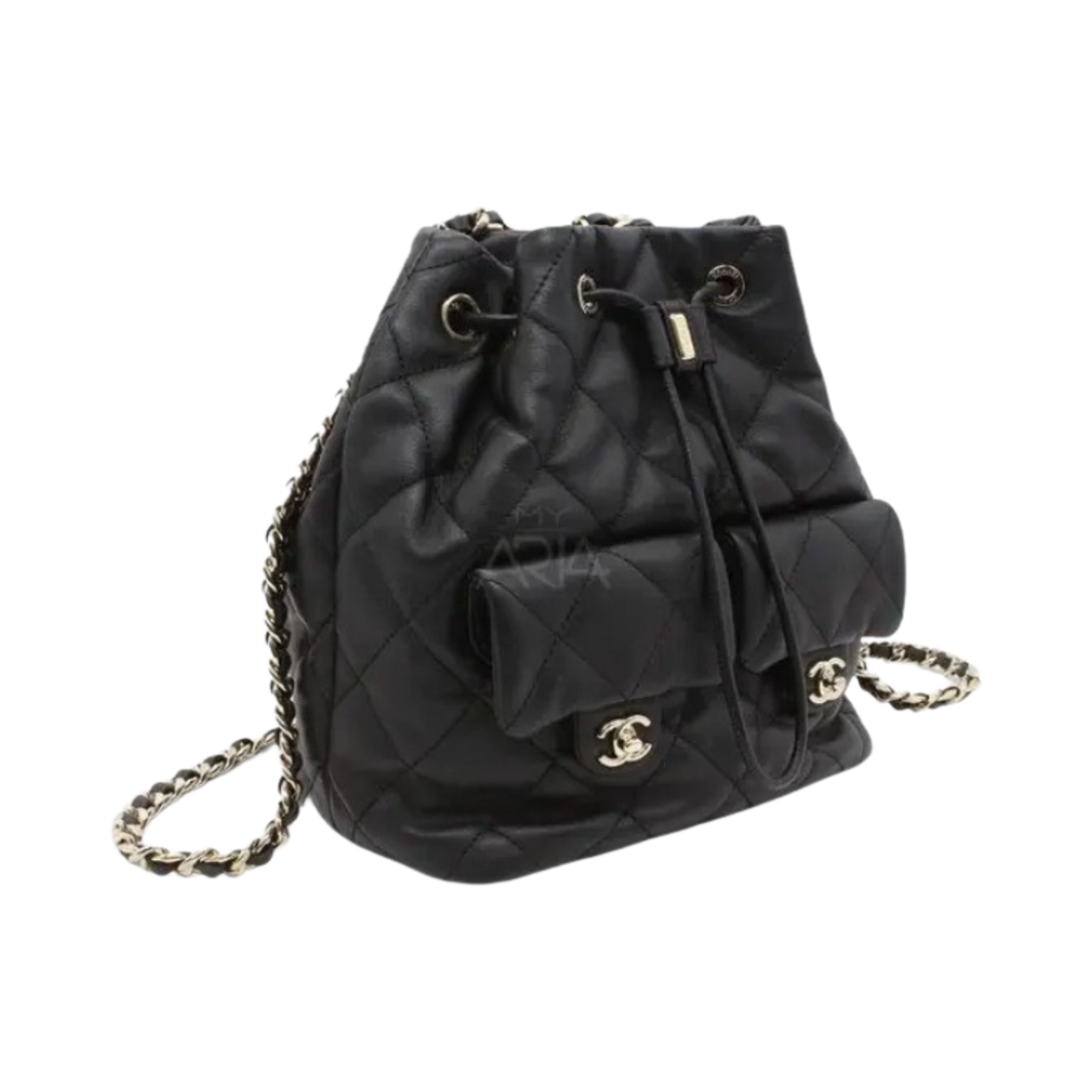 샤넬 투포켓 드로우스트링 버킷 백팩 카프스킨 & 골드 메탈 블랙(Chanel Two Pocket Drawstring Bucket Backpack Calfskin & Gold Black) - 2