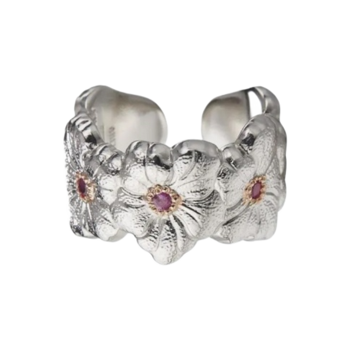 JAGETE015241/JAGETE023605 Buccellati Blossoms Eternelle Gardenia Ring with Pink Sapphires Vermeil Sterling Silver