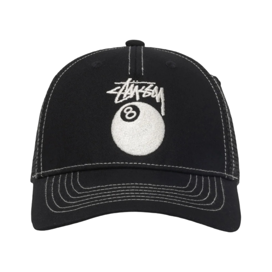 1311146 Stussy Low Pro Trucker 8 Ball Snapback Black