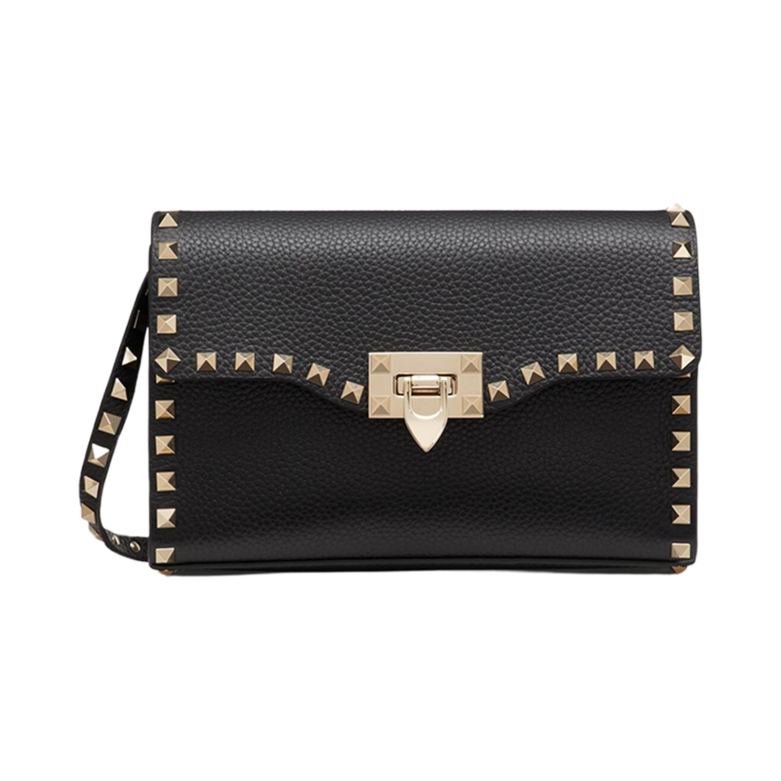 발렌티노 스몰 스탐파 알체 카프스킨 락스터드 크로스바디백 블랙