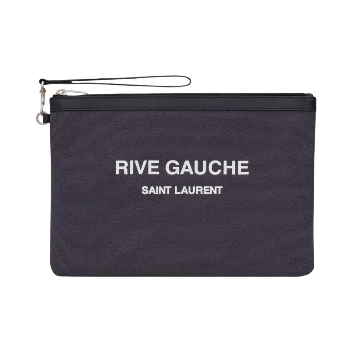 581369-96NAE-1298 Saint Laurent Rive Gauche Zipped Pouch in Canvas and Leather Storm Black