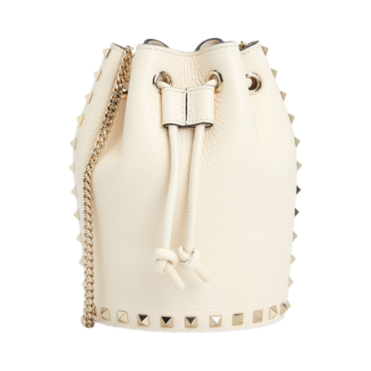 Valentino Rockstud Chain Bucket Bag Ivory