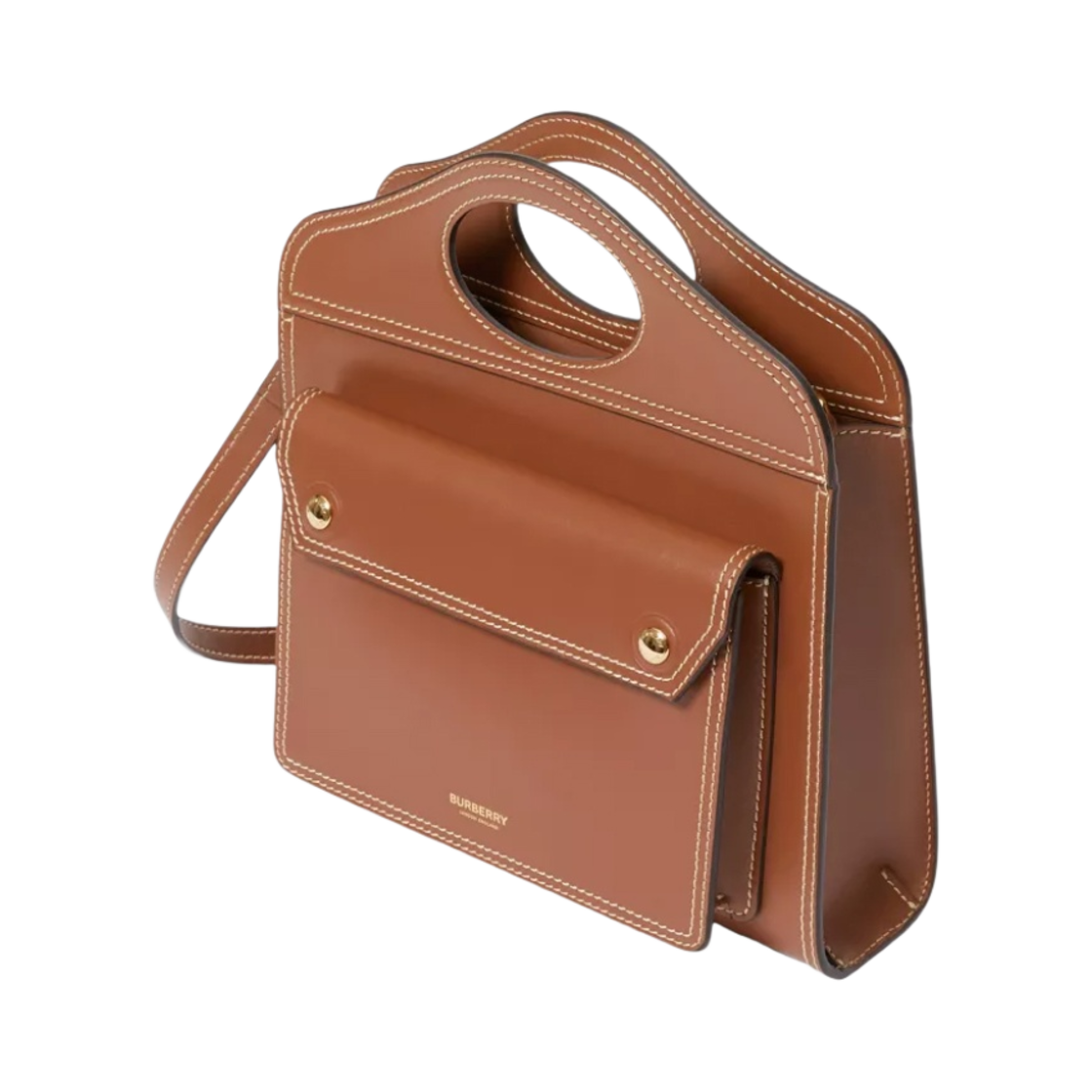 버버리 미디움 탑스티치 디테일 레더 포켓백 몰트 브라운(Burberry Medium Topstitch Detail Leather Pocket Bag Malt Brown) - 2