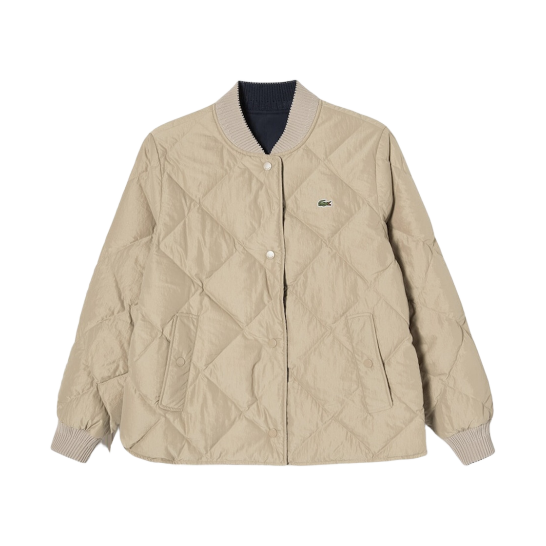 (W) 라코스테 다이아몬드 퀼팅 리버시블 점퍼 네이비 블루((W) Lacoste Diamond Quilted Reversible Jumper Navy Blue) - 2
