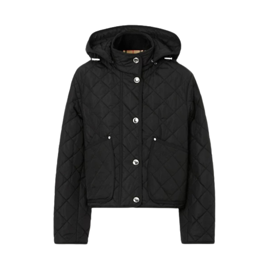 (W) Burberry Diamond Quilted Nylon Cropped Jacket Black