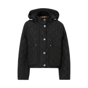 (W) Burberry Diamond Quilted Nylon Cropped Jacket Black