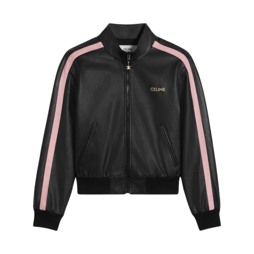 (W) Celine Tracksuit Jacket in Soft Lambskin Black Pink