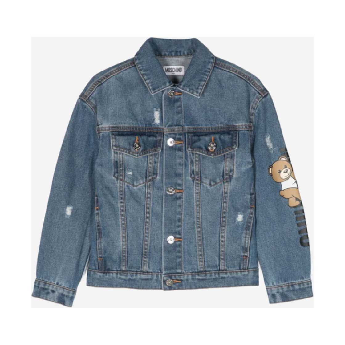 (키즈) 모스키노 테디 로고 데님 자켓 라이트 블루((Kids) Moschino Teddy Logo Denim Jacket Light Blue)