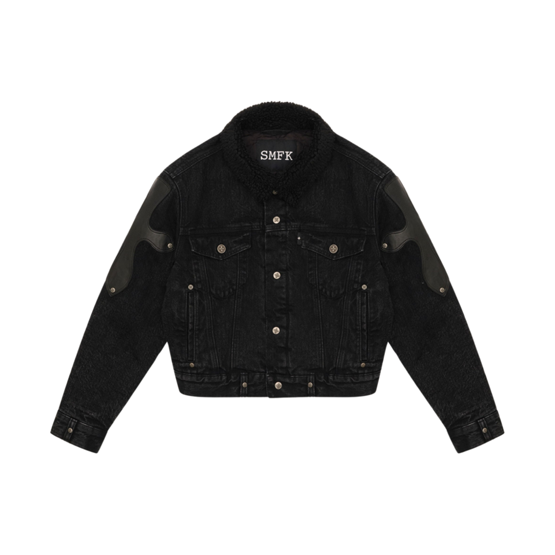 (W) 에스엠에프케이 컴퍼스 클래식 플로랄 데님 자켓 블랙((W) SMFK Compass Classic Floral Denim Jacket Black)