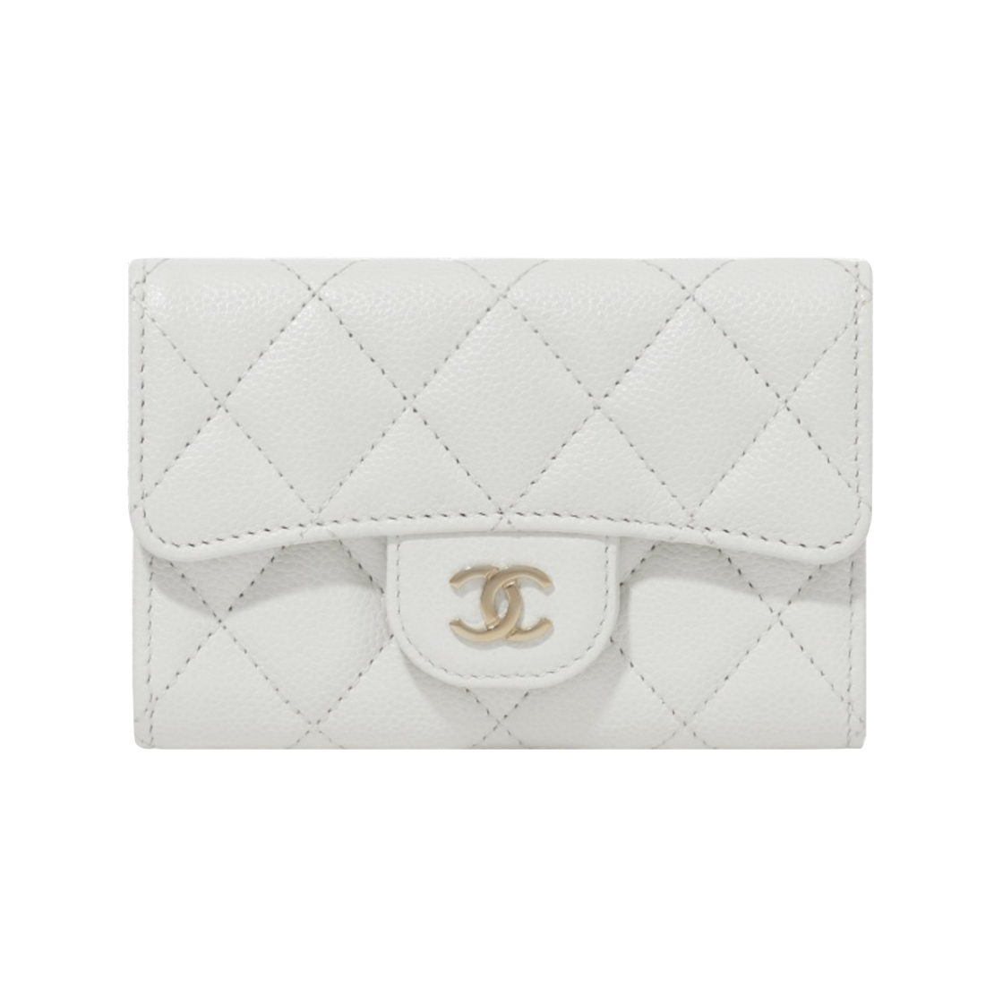 샤넬 클래식 카드 홀더 그레인드 샤이니 카프스킨 & 골드 메탈 화이트(Chanel Classic Card Holder Grained Shiny Calfskin & Gold White)