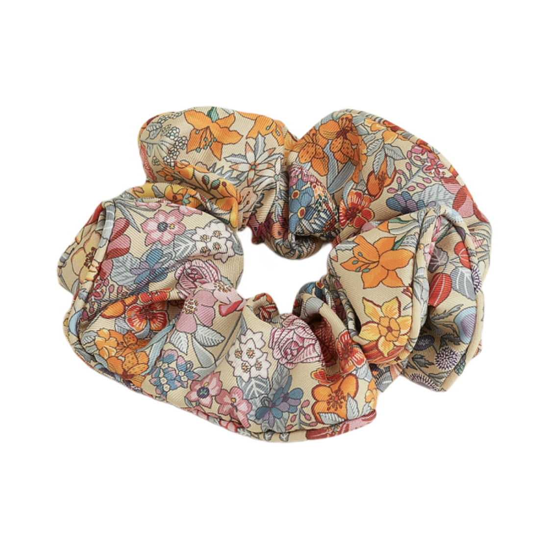 H251044GB0TU Hermes Chouchou Claudia Bloom Scrunchie Silk Twill & Beige