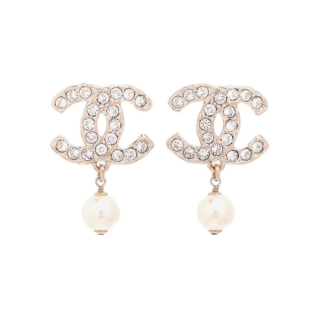 (W) 샤넬 이어링 메탈 글래스 펄 디아만테 & 골드 펄리 화이트 크리스탈((W) Chanel Earrings Metal Glass Pearls Diamantes & Gold Pearly White Crystal) - 1