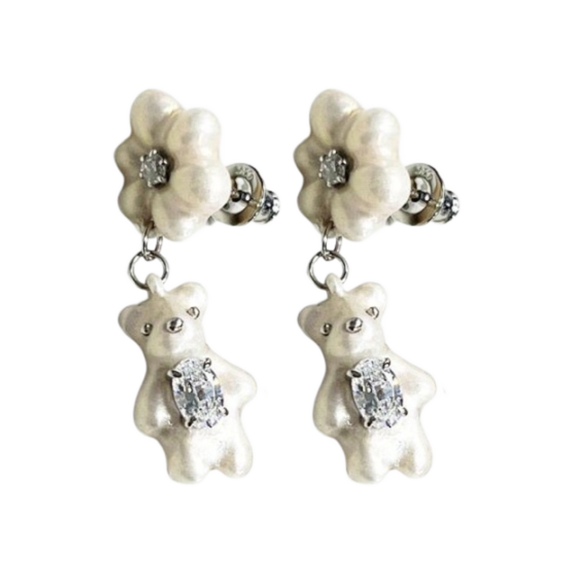 - (W) Yvmin Pearlescent Bear Drop Earring White