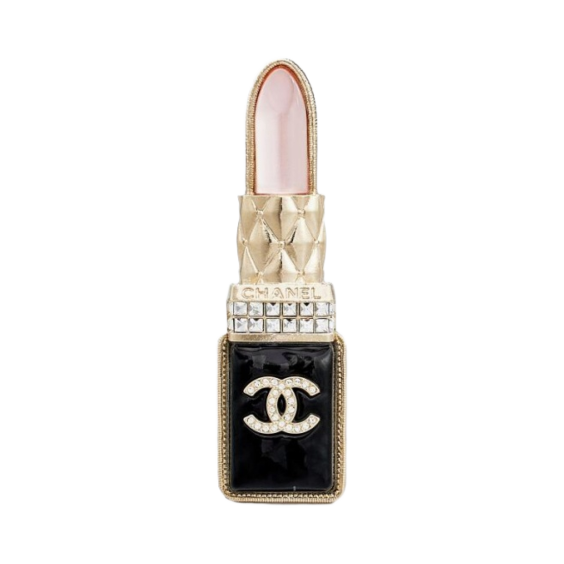 AB7677-B07450-NG614 Chanel Brooch Metal Glass Strass & Gold Black Pearly Pink Crystal