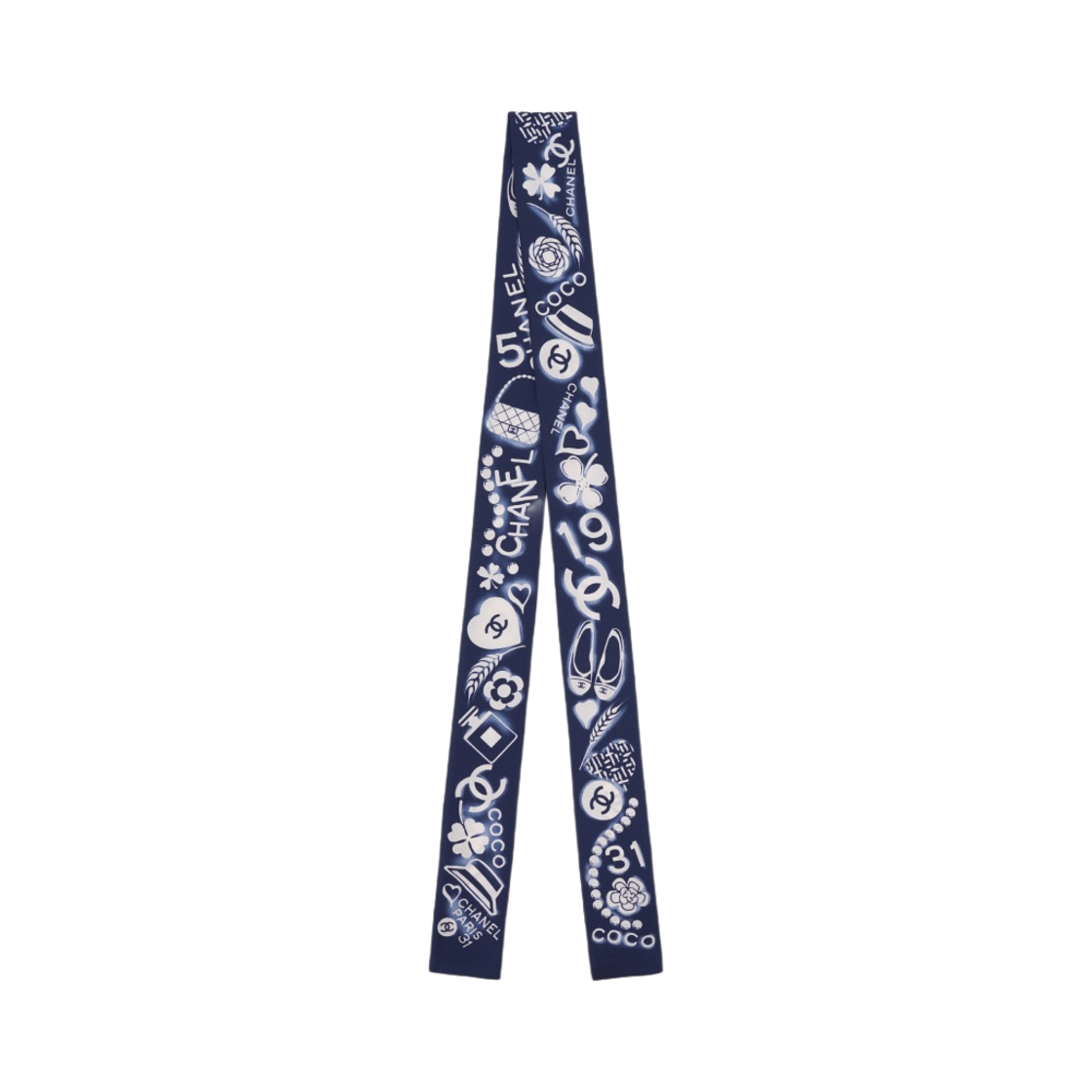 (W) 샤넬 헤어밴드 실크 트윌 & 블루 마린 아이보리((W) Chanel Slim Bandeau Silk Twill & Blue Marine Ivory)