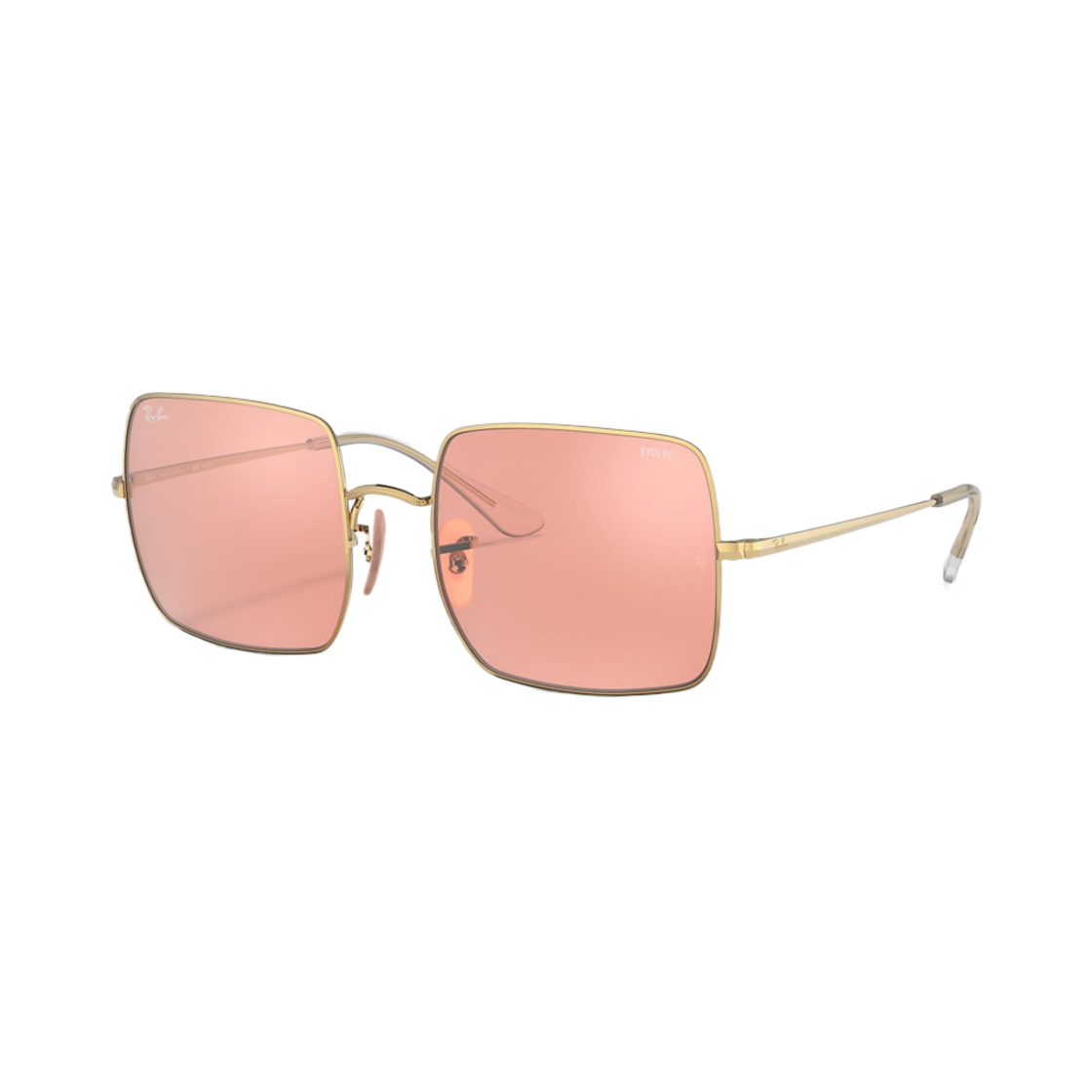 (W) 레이밴 스퀘어 1971 미러 이볼브 폴리쉬드 골드 프레임 핑크 렌즈 하이 브릿지 핏((W) Ray-Ban Square 1971 Mirror Evolve Polished Gold Frame Pink Lenses High Bridge Fit) - 1