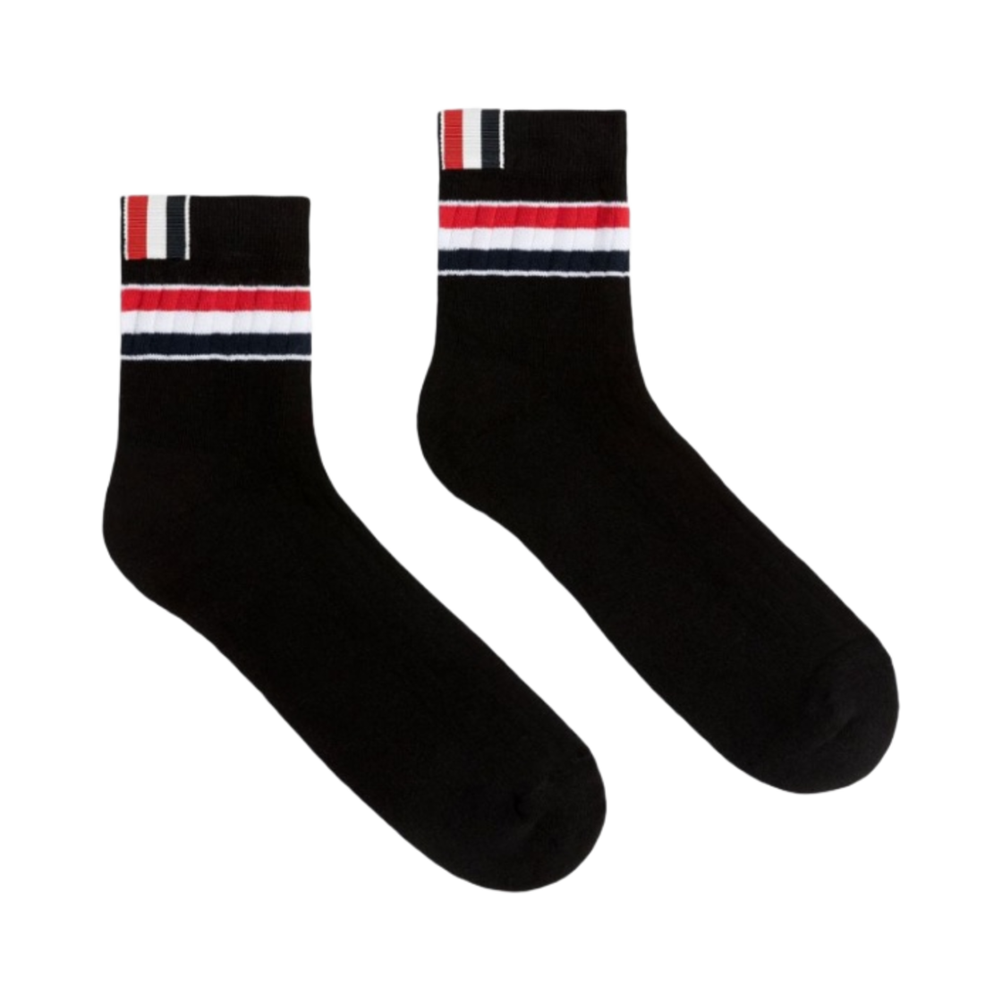 톰브라운 애슬레틱 립 코튼 스트라이프 앵클 렝스 삭스 블랙(Thom Browne Athletic Rib Cotton Stripe Ankle Length Socks Black) - 1