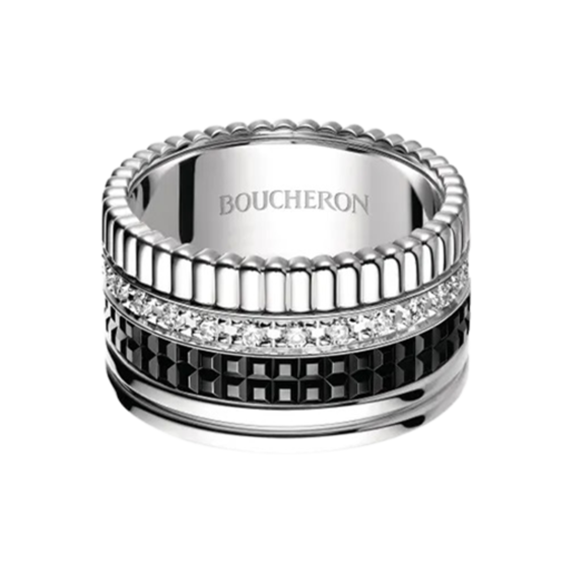 부쉐론 콰트로 블랙 에디션 라지 링 18K 화이트 골드 블랙 PVD 다이아몬드(Boucheron Quatre Black Edition Large Ring 18K White Gold Black PVD Diamond)