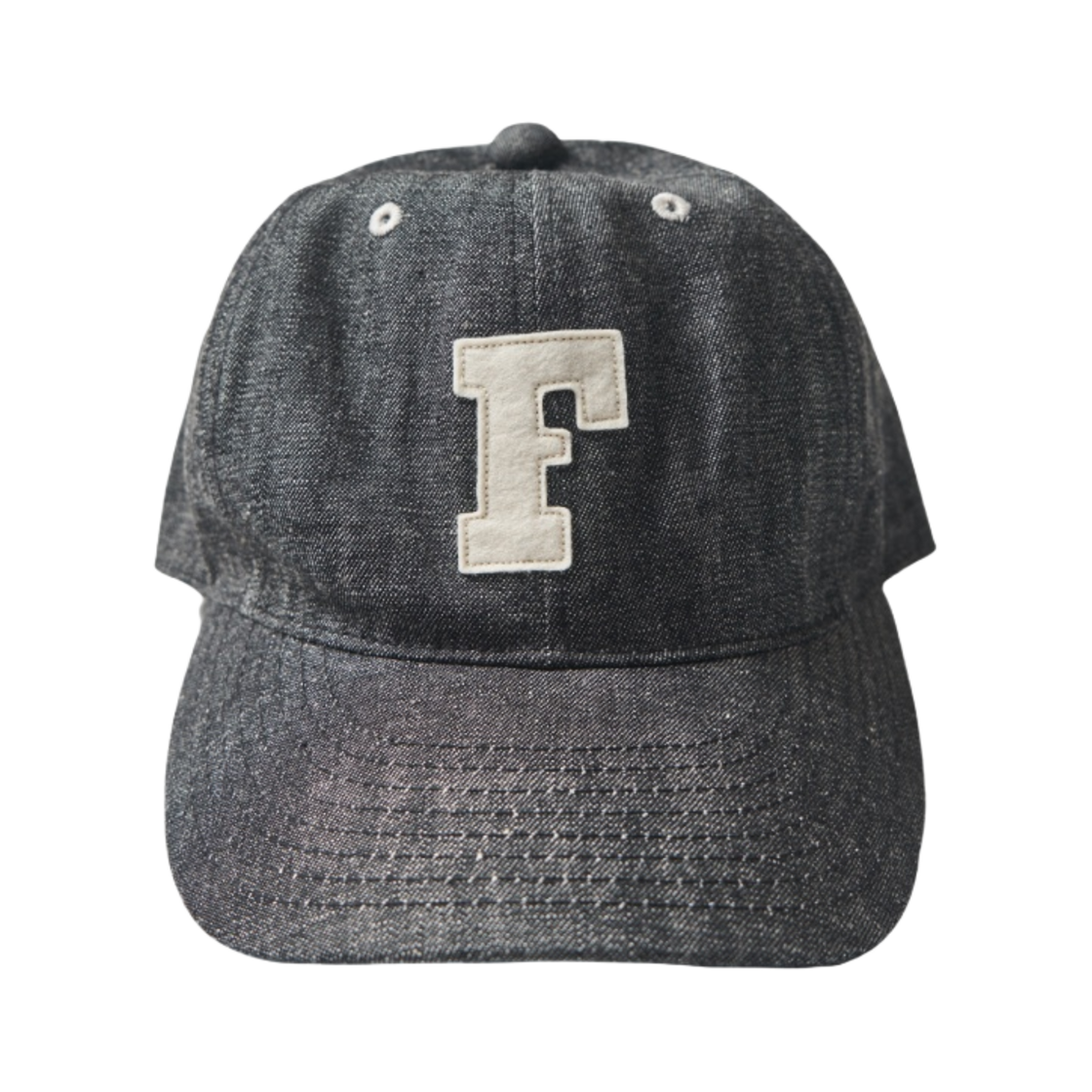 풀카운트 6패널 데님 베이스볼 캡 F 패치 블랙(Fullcount 6 Panel Denim Baseball Cap F Patch Black)
