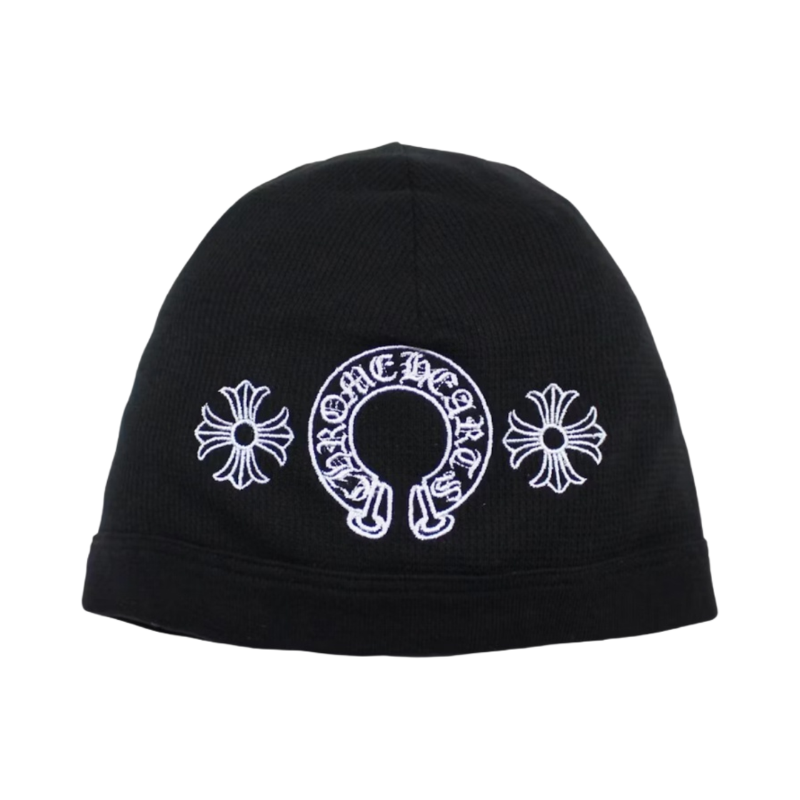 크롬하츠 홀스슈 스컬 캡 비니 블랙 화이트(Chrome Hearts Horseshoe Skull Cap Beanie Black White)