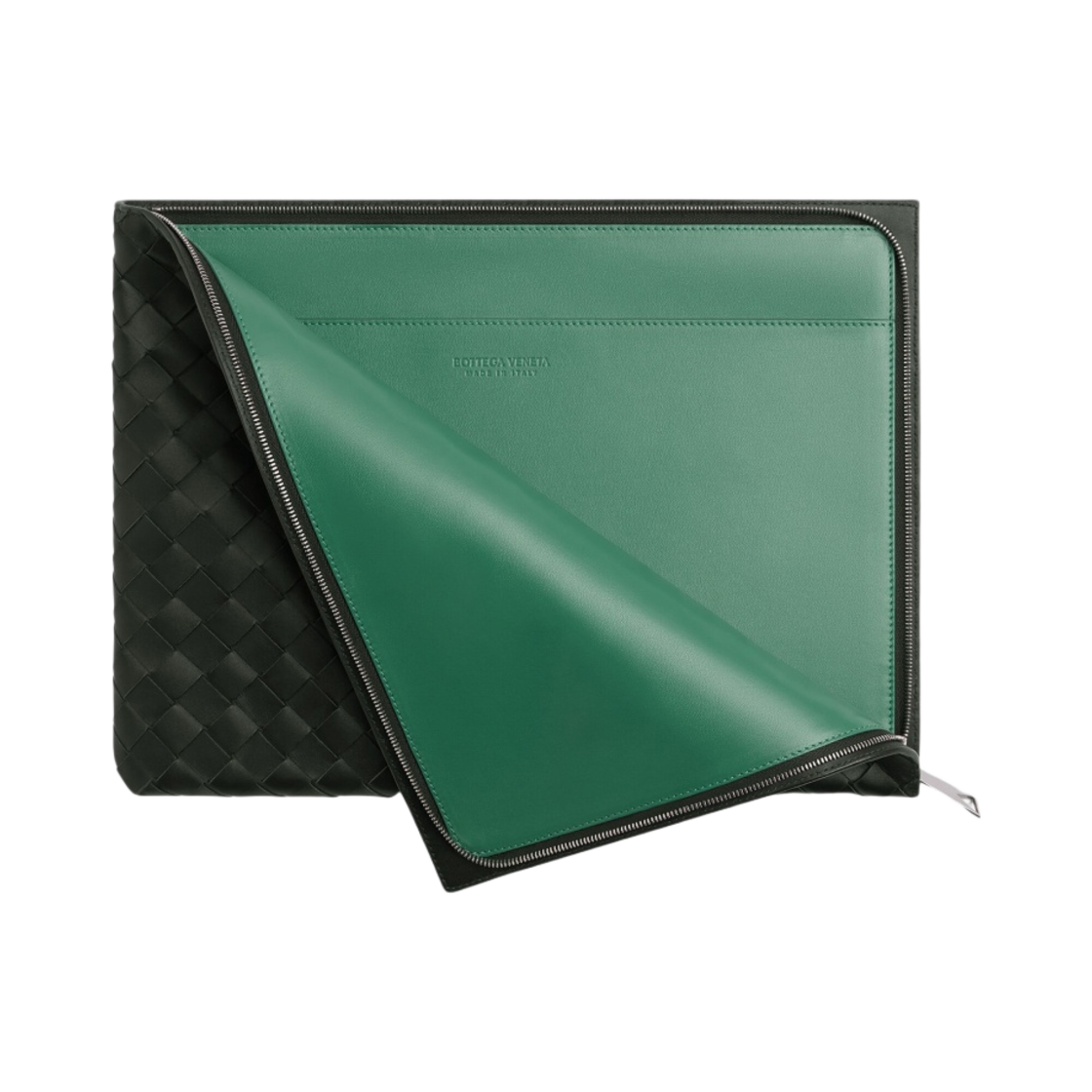 보테가 베네타 인트레치아토 하프 지퍼 파우치 다크 그린 머메이드(Bottega Veneta Intrecciato Half Zip Pouch Dark Green Mermaid) - 2
