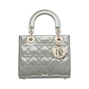 Dior Small Lady Bag Patent Cannage Calfskin Grey Pale Gold