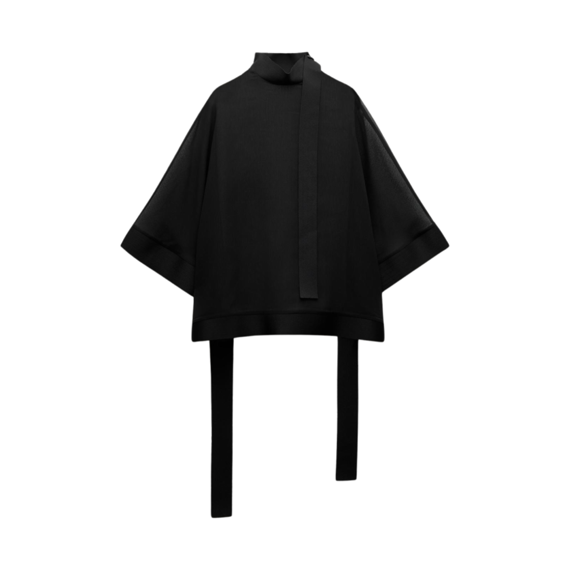 (W) 자라 세미 시어 케이프 탑 리본 블랙((W) Zara Semi Sheer Cape Top with Ribbons Black)