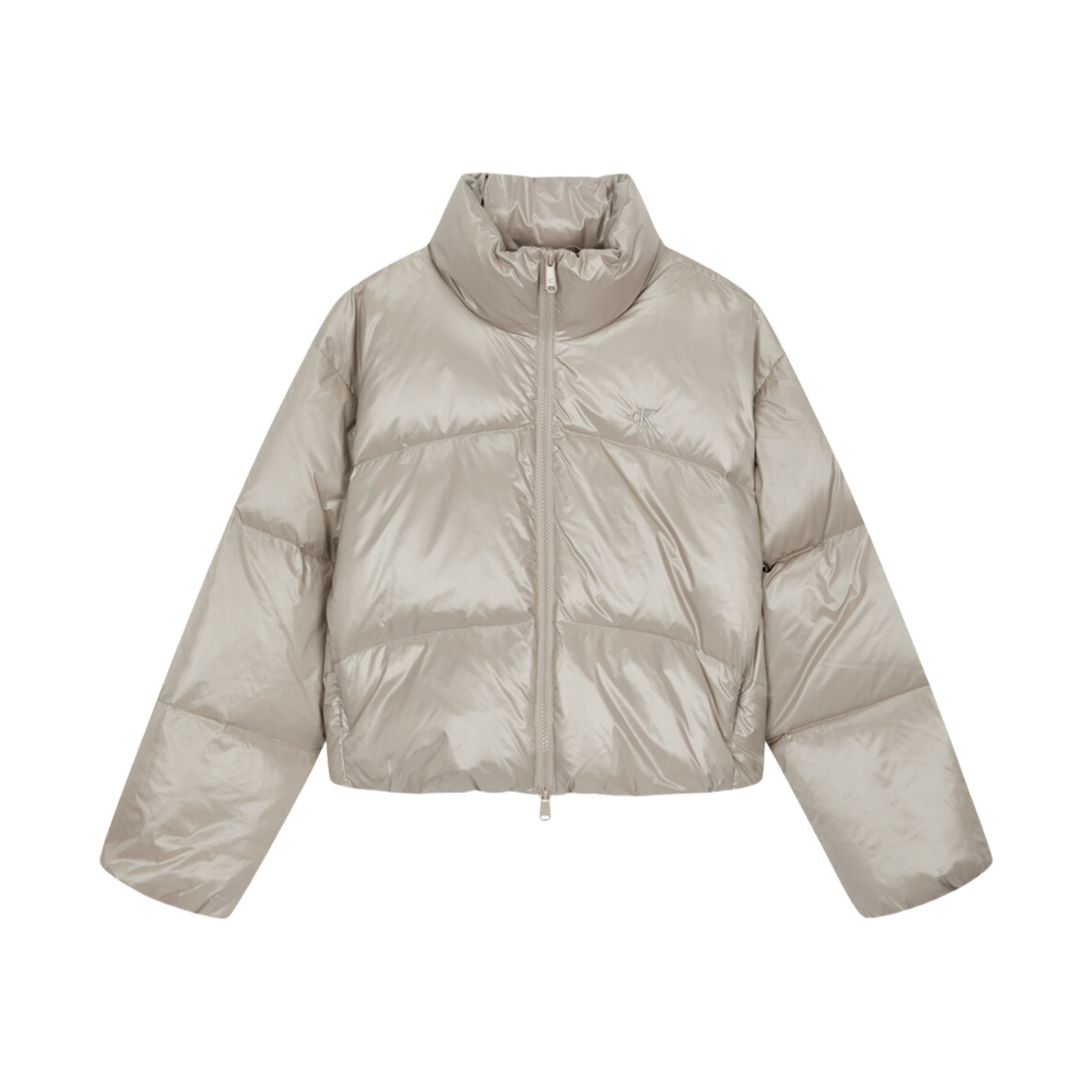 (W) 캘빈 클라인 크롭 글로시 커브드 퀼팅 다운 푸퍼 브라운((W) Calvin Klein Cropped Glossy Curved Quilted Down Puffer Brown)