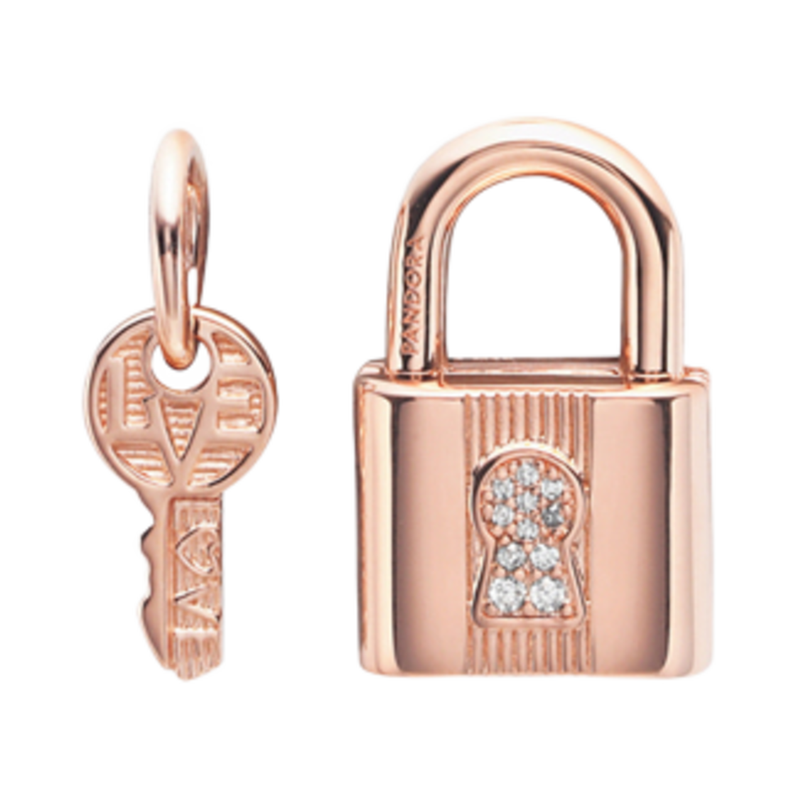 780088C01 (W) Pandora Padlock & Key Dangle Charm Rose Gold Plated Clear