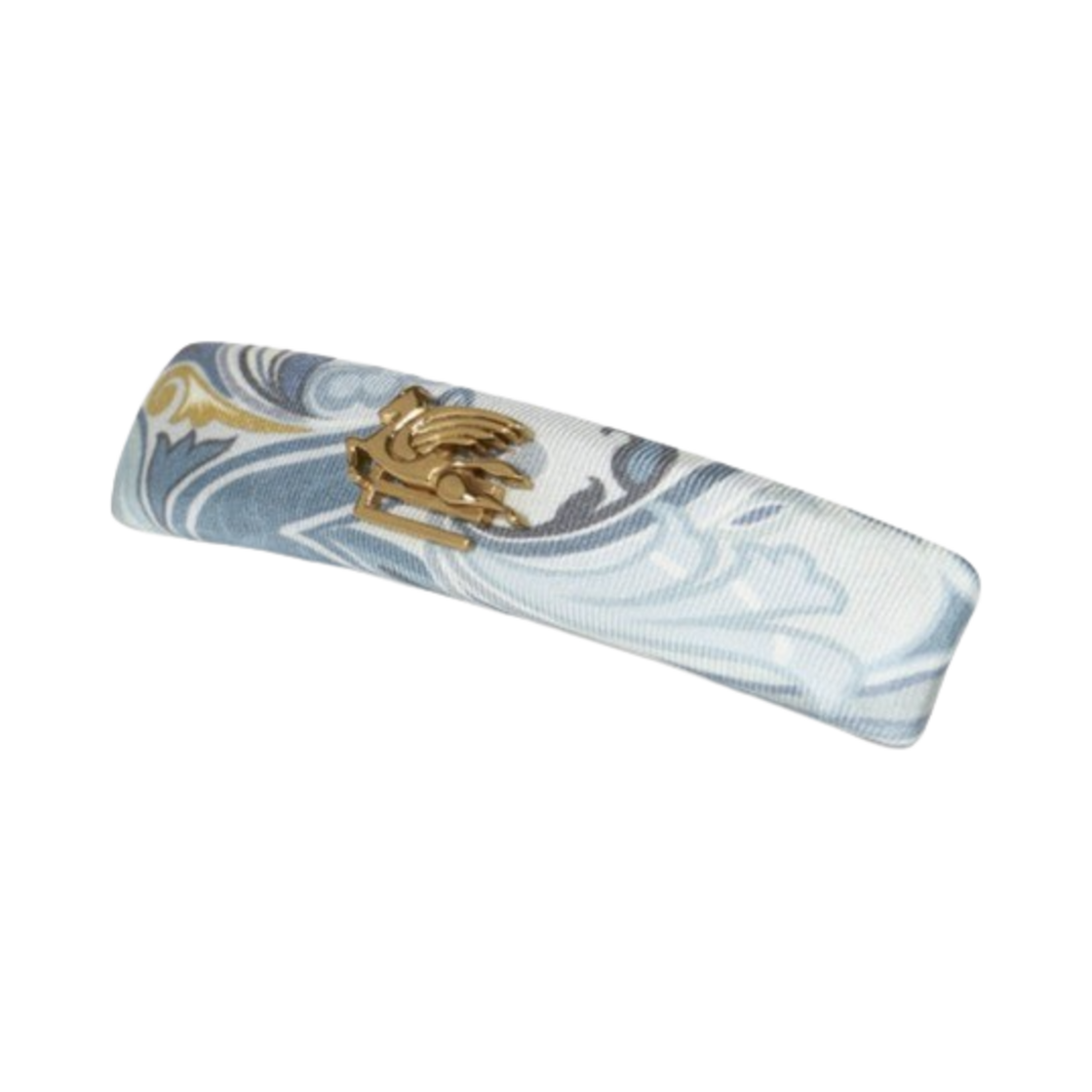 (W) 에트로 페가소 디테일 프린트 실크 헤어 클립 라이트 블루((W) Etro Pegaso Detail Print Silk Hair Clip Light Blue)