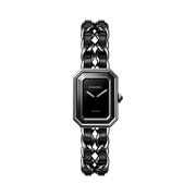 Chanel Premiere Iconic Chain Watch Black Lacquered Steel Black Leather