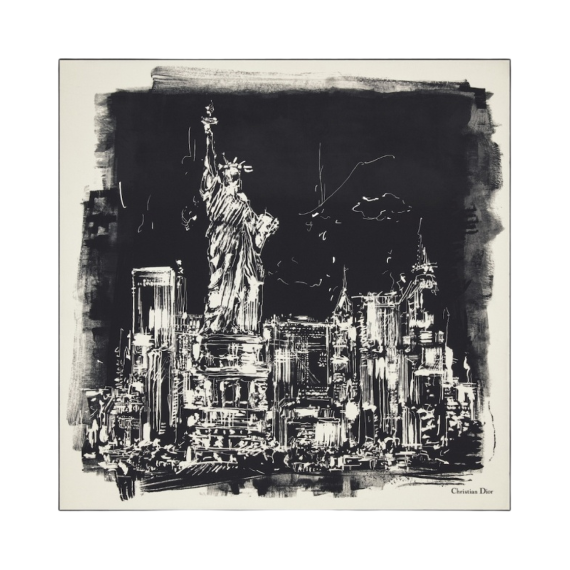 (W) 디올 뉴 욕 90 스퀘어 실크 트윌 스카프 블루 에크루((W) Dior New York 90 Square Slik Twill Scarf Blue Ecru) - 1