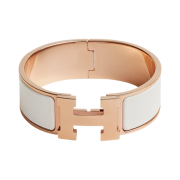 (W) Hermes Clic Clac H Bracelet Rose Gold & Blanc