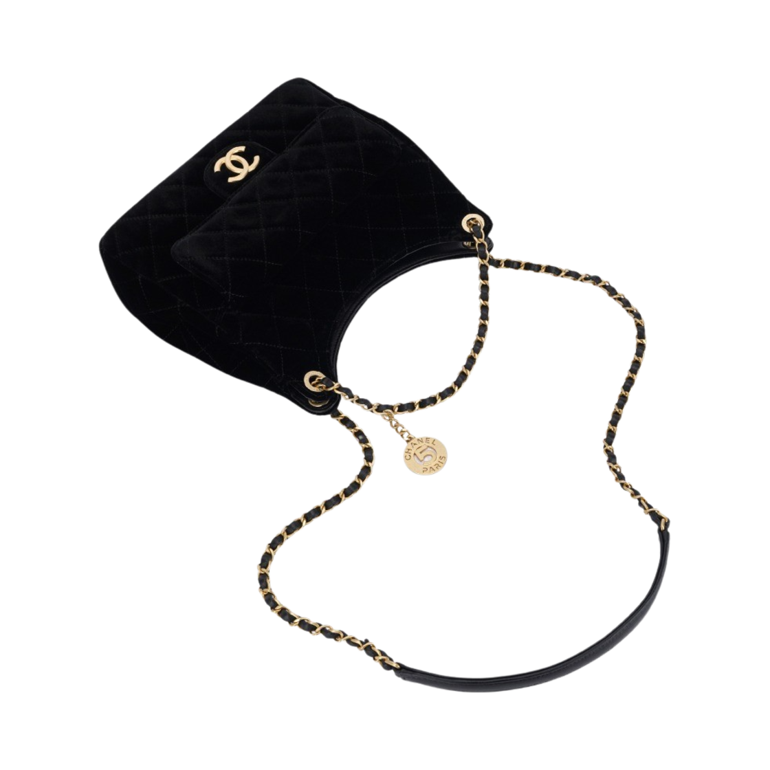 샤넬 호보 핸드백 벨벳 & 골드 메탈 블랙(Chanel Hobo Handbag Velvet & Gold Black) - 3