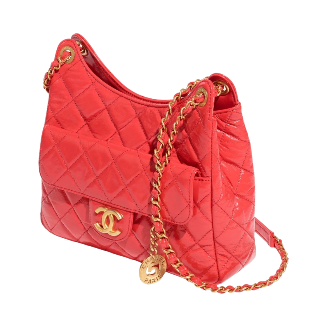 샤넬 호보백 샤이니 크럼플드 카프스킨 & 골드 메탈 레드(Chanel Hobo Bag Shiny Crumpled Calfskin & Gold Red) - 2