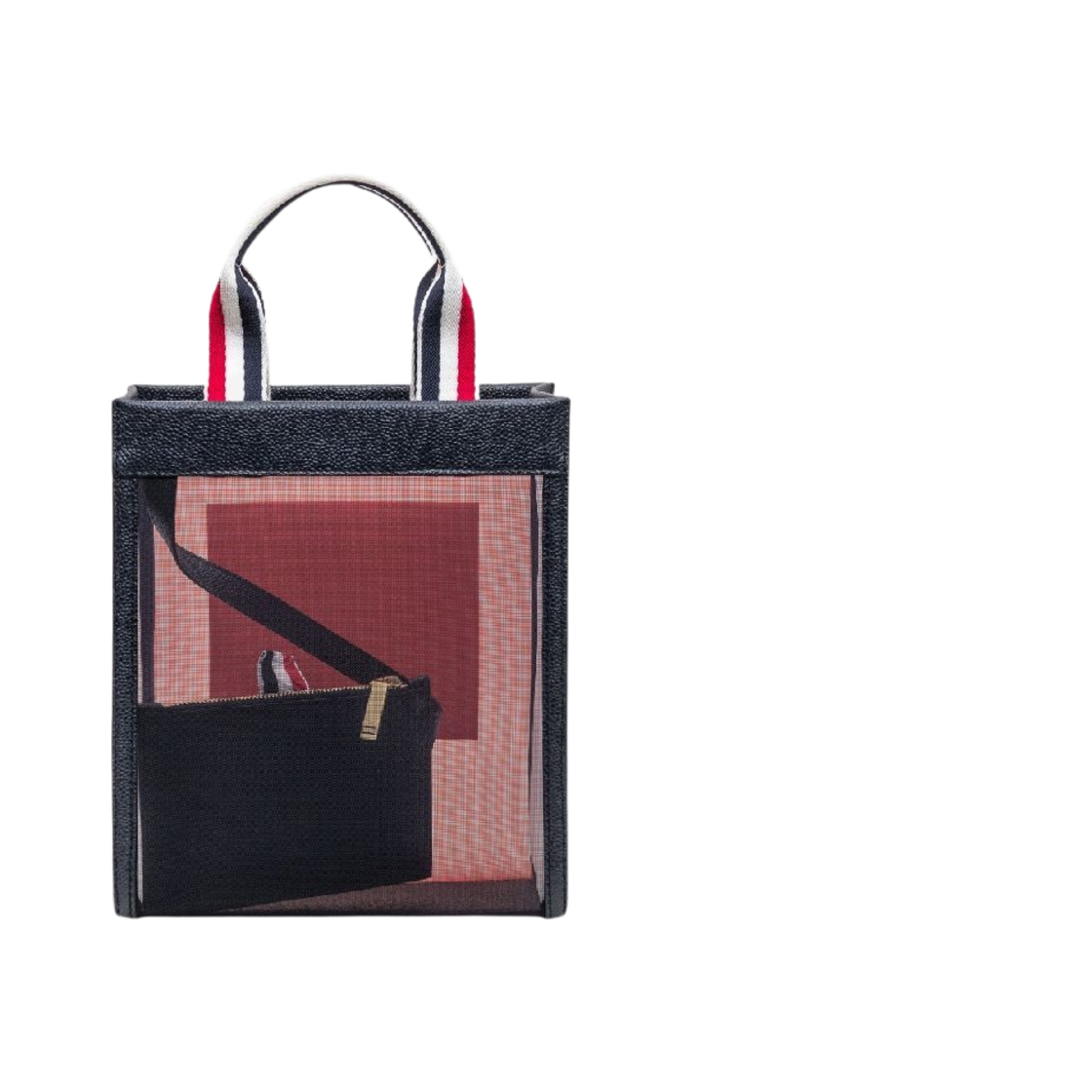톰브라운 스몰 페이퍼 라벨 토트 RWB 핸들 펀믹스 메쉬 레드 블루 화이트(Thom Browne Small Paper Label Tote RWB Handles in Funmix Mesh Red Blue White) - 3