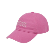 Ganni Cotton Embroidered Logo Cap Shocking Pink