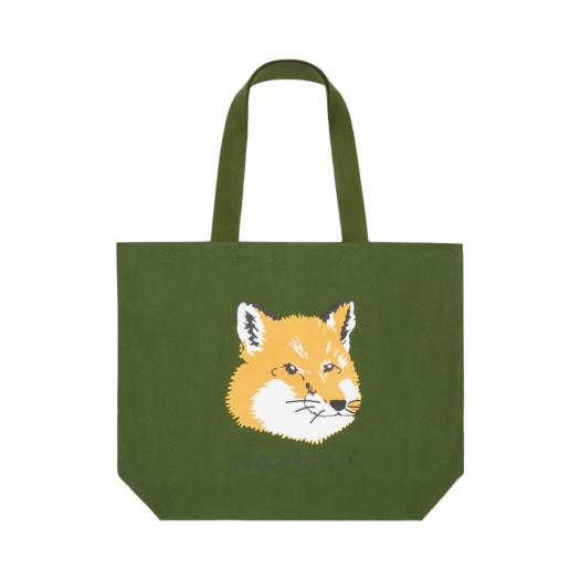 Maison Kitsune Fox Head Tote Bag Dark Khaki