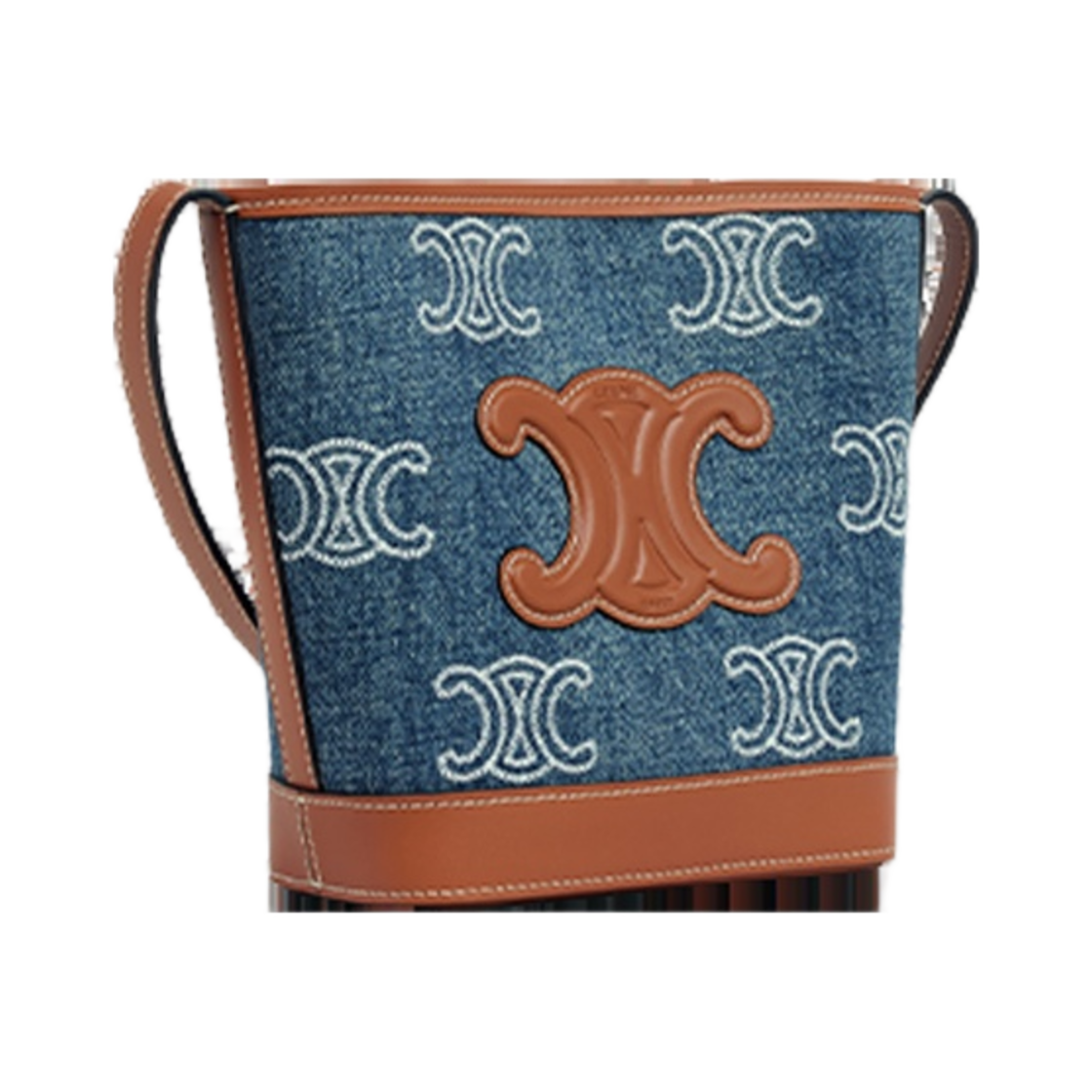 셀린느 미니 버킷 퀴르 트리옹프 데님 트리옹프 올오버 자수 카프스킨 네이비 탄(Celine Mini Bucket Cuir Triomphe in Denim with Triomphe All-Over Embroidery Calfskin Navy Tan) - 2