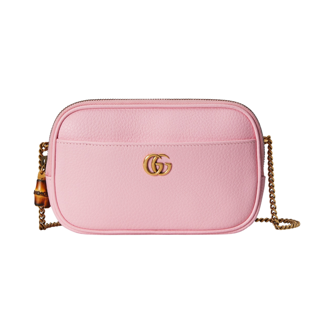 772778-AABXM-5823 Gucci Double G Super Mini Bag with Bamboo Pink Leather