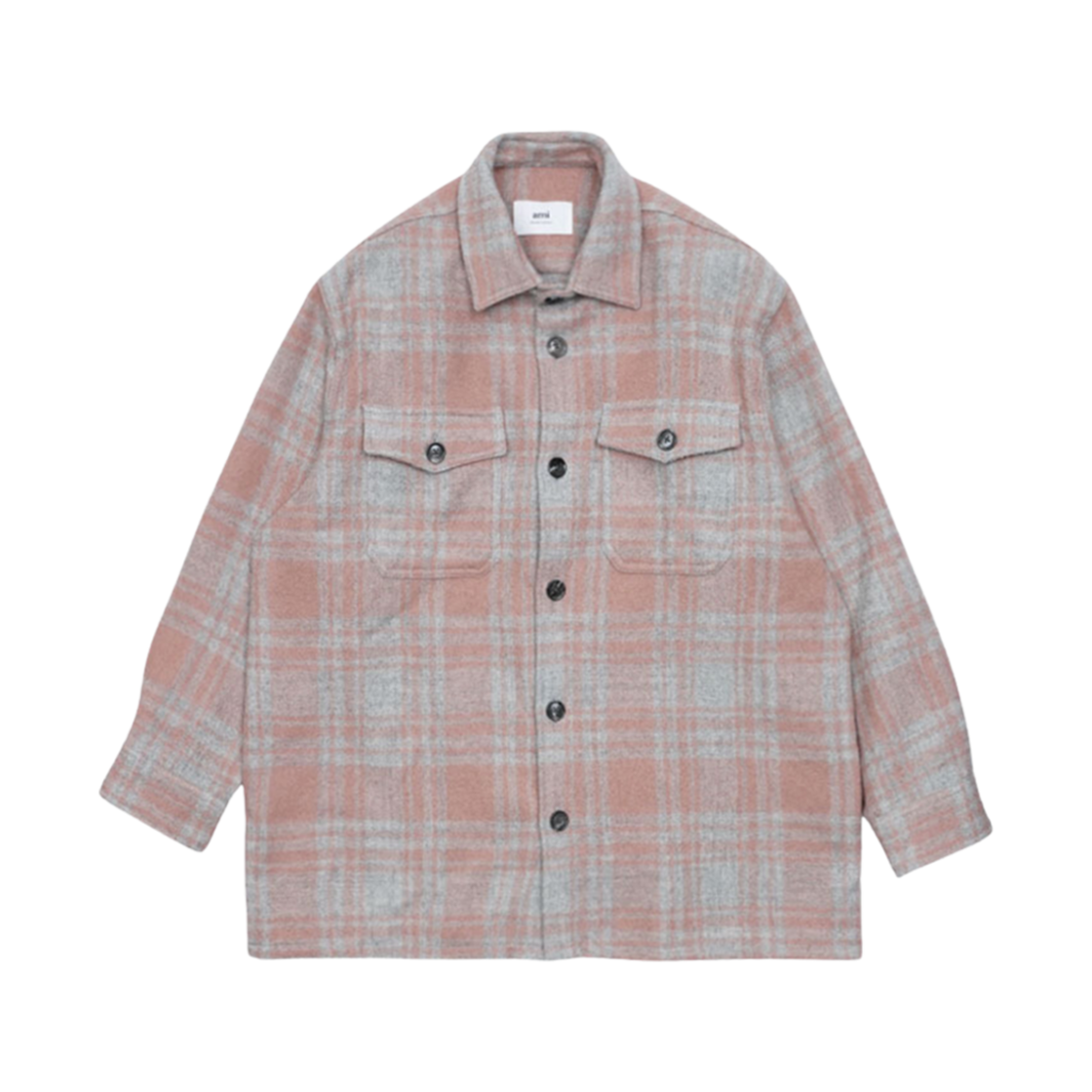UJK226-WV0014-665 AMI Plaid Wool Shirt Jacket Powder Pink Pearl Grey