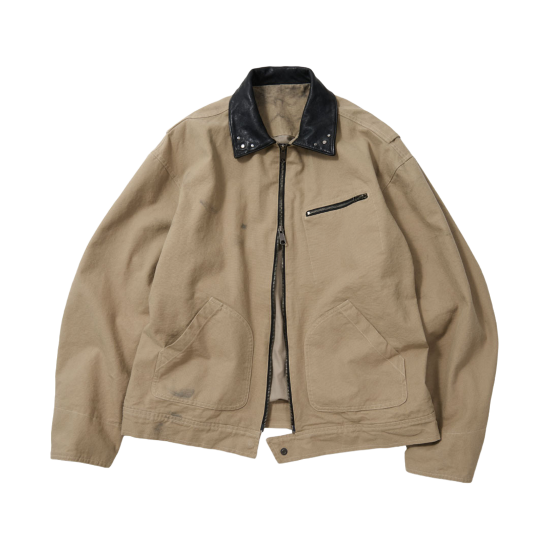 이티씨이 빈티지 레더 카라 워크 자켓 베이지(ETCE Vintage Leather Collar Work Jacket Beige)