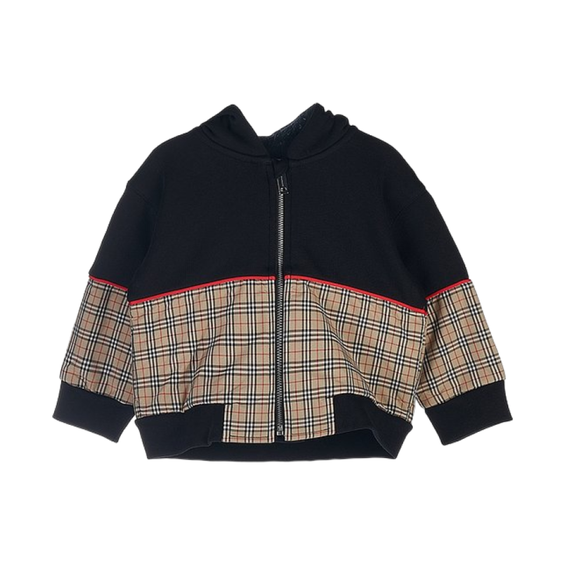 8053940 (Baby) Burberry Check Panel Hooded Jacket Black