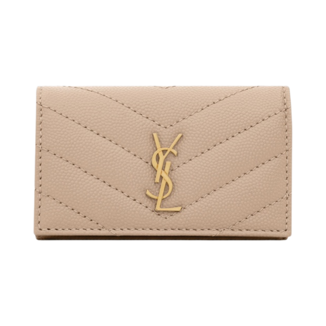 (W) 생로랑 카산드라 마틀라세 슬림 키 케이스 그레인 드 뿌드르 엠보스 레더 다크 베이지((W) Saint Laurent Cassandre Matelasse Slim Key Case in Grain De Poudre Embossed Leather Dark Beige) - 1