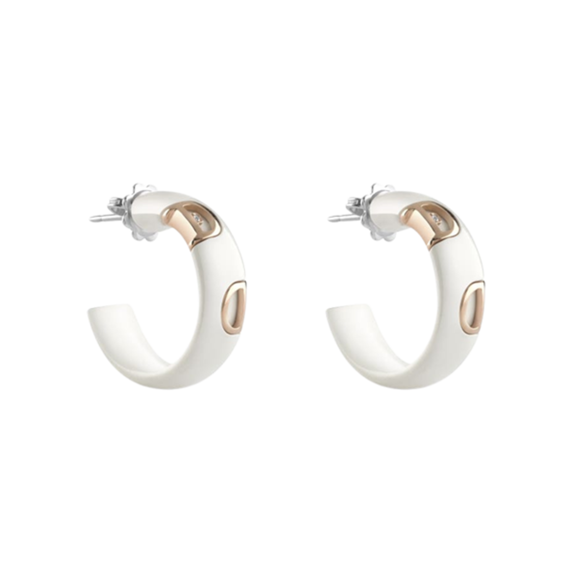 20059341 Damiani D.Icon White Ceramic Diamond Earrings Pink Gold
