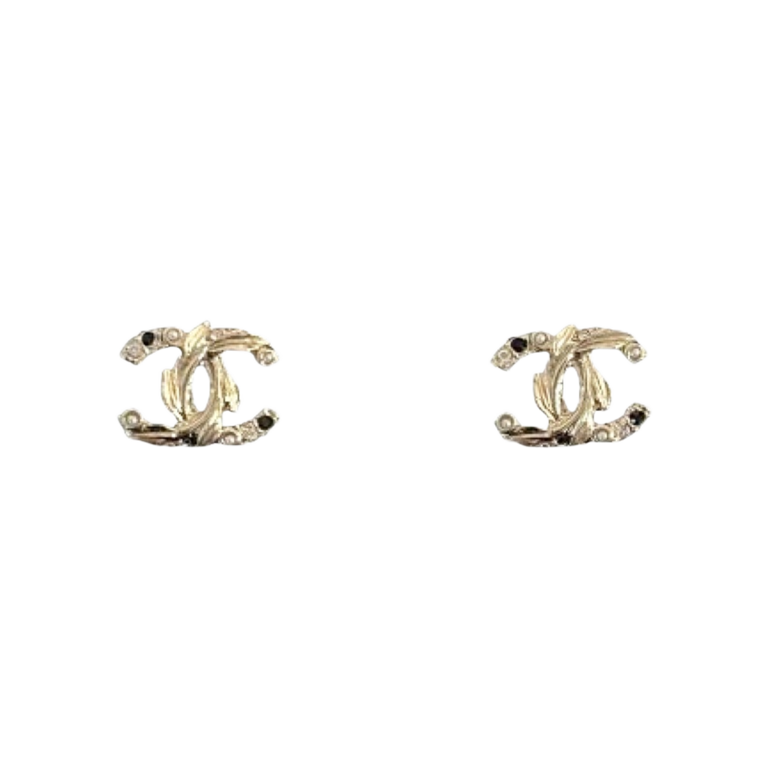 (W) 샤넬 이어링 메탈 글래스 펄 스트라스 & 골드 블랙 펄리 화이트 크리스탈((W) Chanel Earrings Metal Glass Pearls Strass & Gold Black Pearly White Crystal) - 1