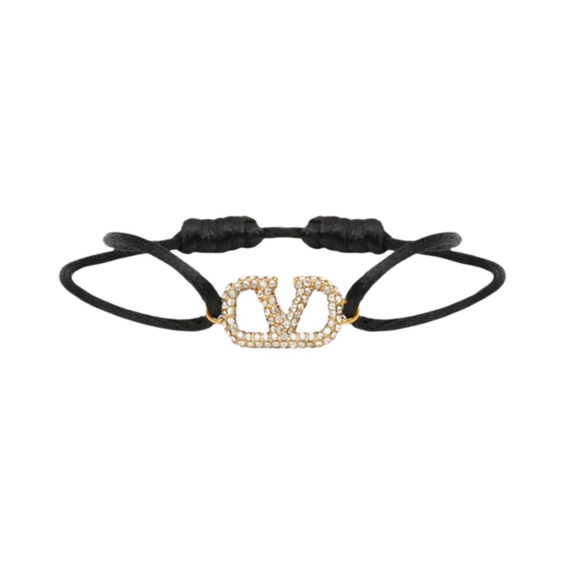 발렌티노 코튼 스와로브스키 크리스탈 브이로고 시그니쳐 브레이슬릿 블랙(Valentino Vlogo Signature Bracelet in Cotton and Swarovski Crystals Black)